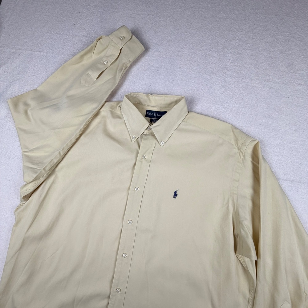 Ralph Lauren Blaire Mens Large Yellow Cotton Long Sleeve Button Down Shirt Pony - Picture 1 of 6